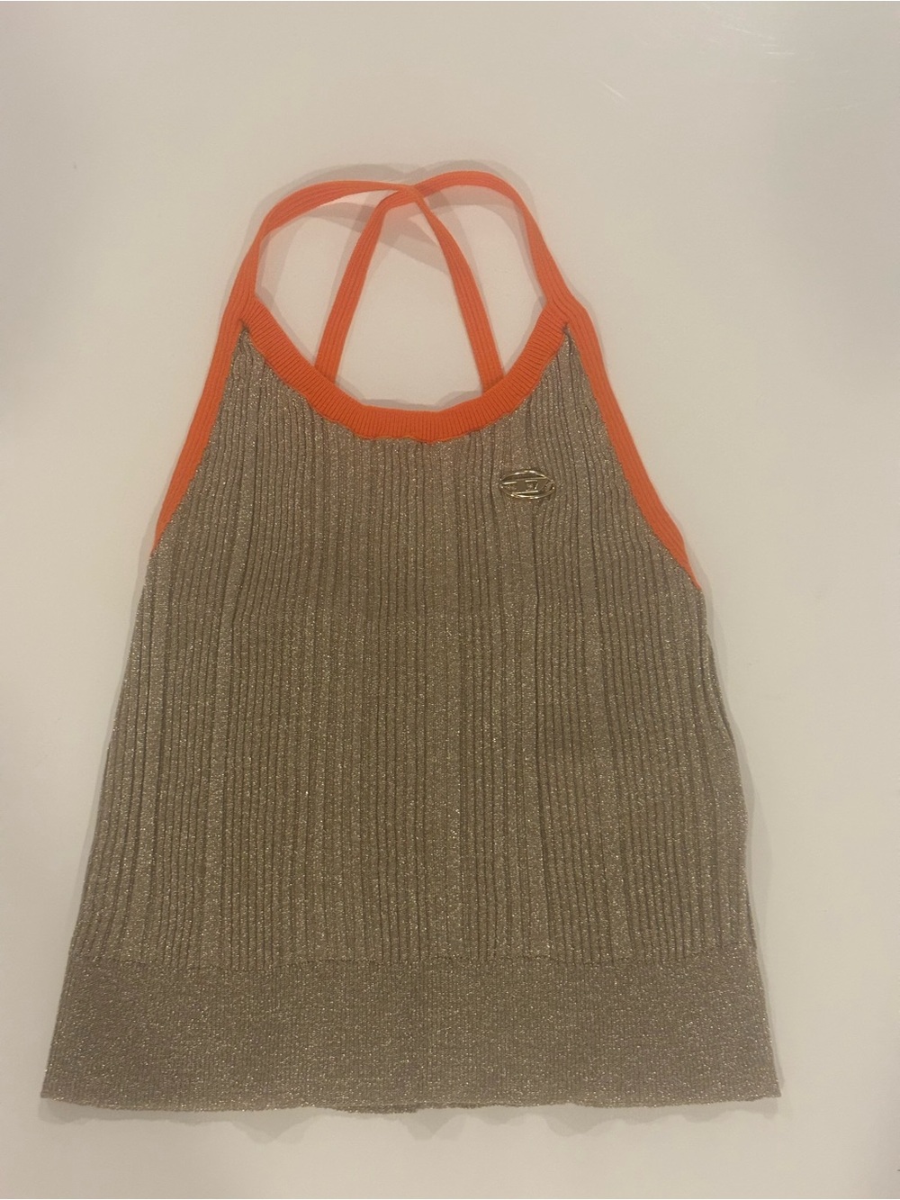 Diesel Gold Knit Halter Tank with Orange Trim
